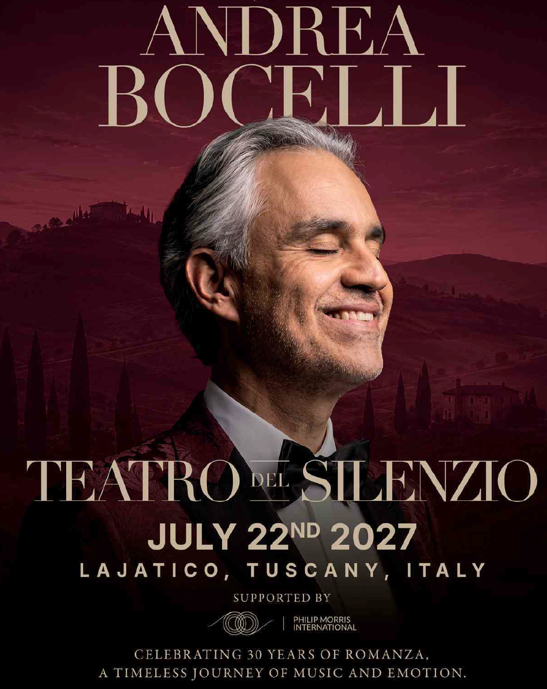 Andrea Bocelli Tatro del Silenzio Concert July 22nd 2027