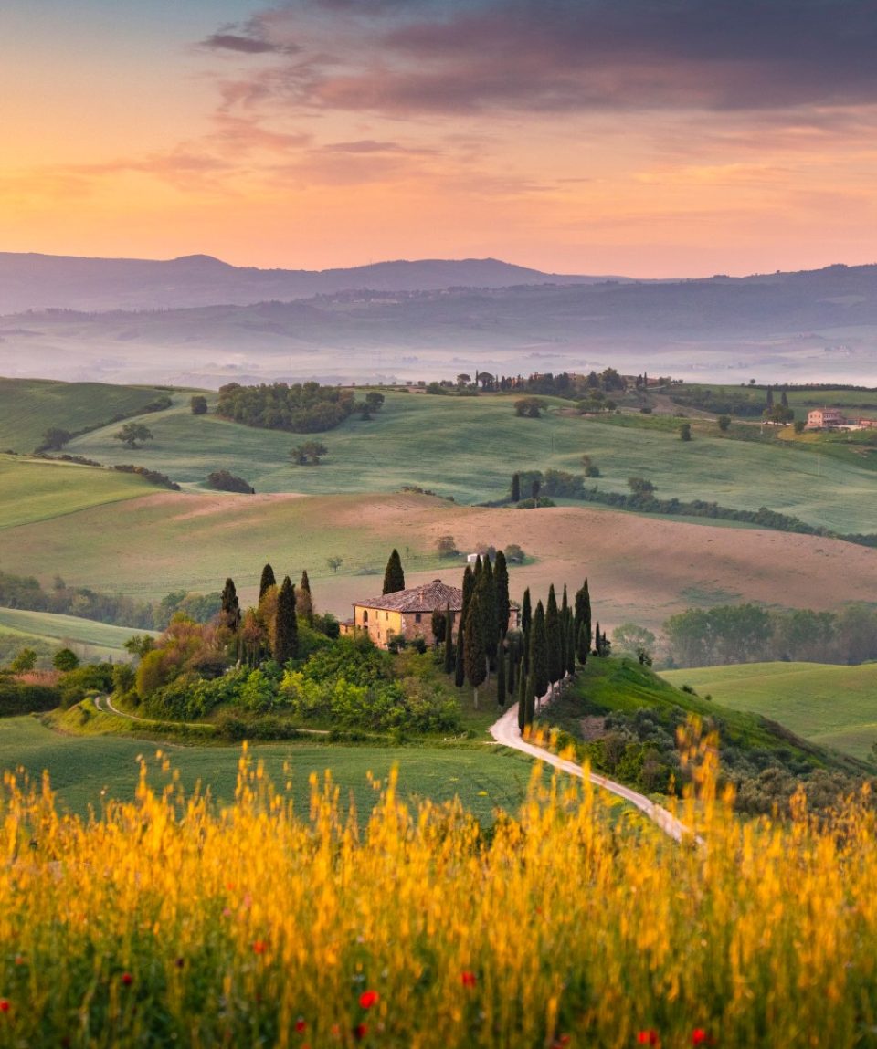 Tuscany Val d'Orcia Stone Villa at sunset 10 day Italy Journey
